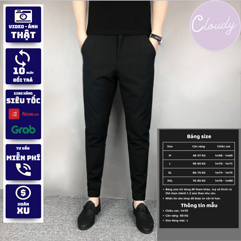 Quần Âu Nam, Quần Baggy Co Dãn Ôm, Ống Côn, Vải Chống Nhăn Cao Cấp, Không Bai, Xù - CLOUDY P