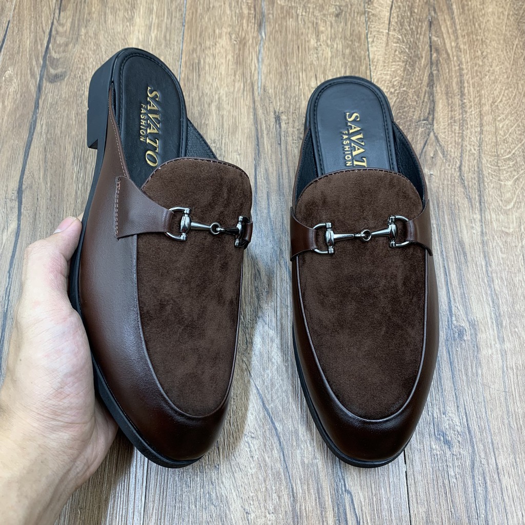 Giầy sục nam da bò vá da lộn đế cao su siêu bền