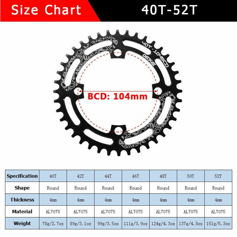Deckas Bộ 2 Vòng Dây Xích Rộng 40t 42t 44t 46t 48t 50t 52t mtb 104bcd Chuyên Dụng Cho Xe Đạp