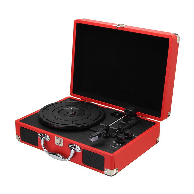 Đầu mâm than vinylLP turntable đa năng tự hành dáng vali có loa bên trong màu xanh cốm