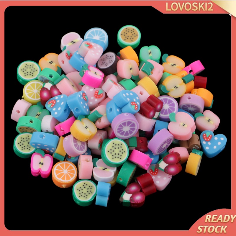 100x Mixed Handmade Polymer Clay Fruits Flat Spacer Bead Jewelry Charms 10mm