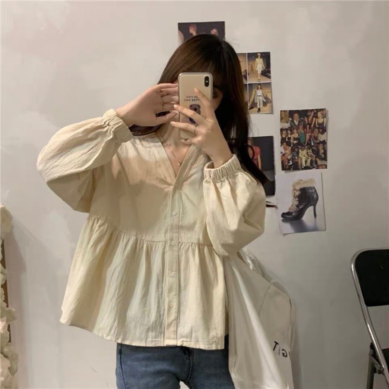 Áo thô đũi baby doll trơn màu basic Ulzzang style  Mazi Hàng Quảng Châu