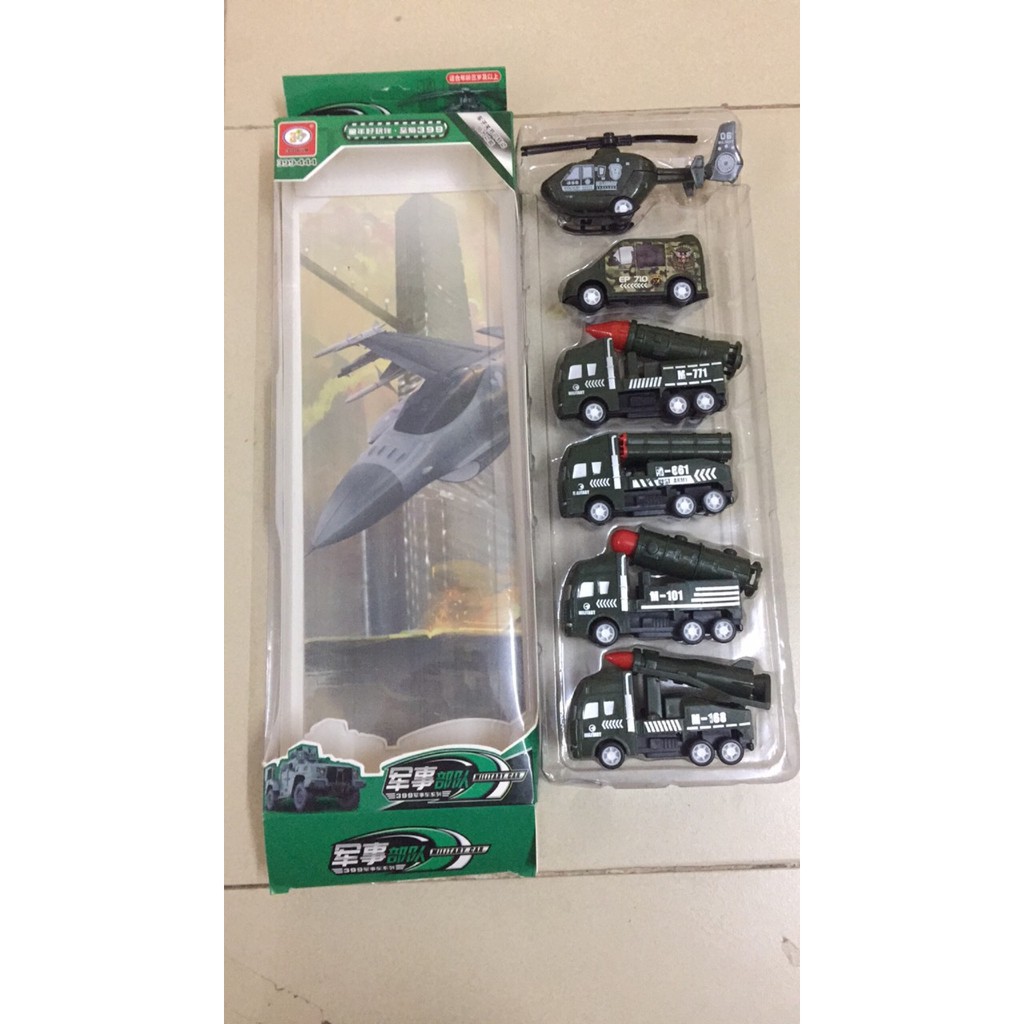 [ Gía siêu rẻ ] HỘP 6 MÔ HÌNH XE QUÂN SỰ CHẠY CÓT 399