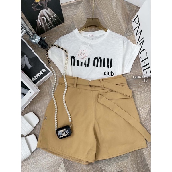 Sét áo thun miu miu phối quần short nude