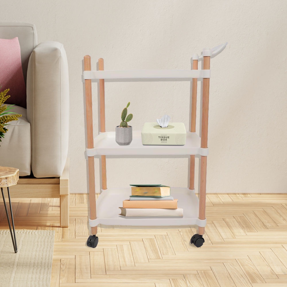 HomeBase STACKO Kệ để đồ 3 tầng bằng nhựa có bánh xe FOREST Thái Lan W47xD31xH80 màu trắng