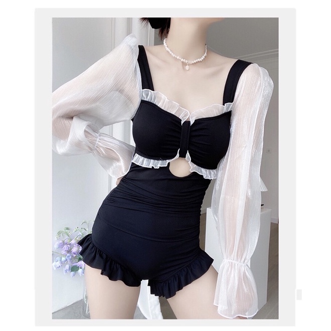 Bikini/ bơi liền tay voan phối bèo nhúm phong cách tiểu thư đi biển hè M15