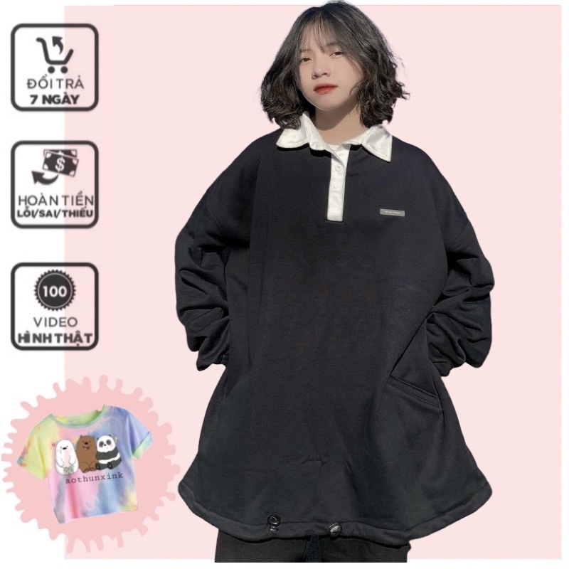 ÁO SWEATER TAY DÀI FORM RỘNG NỈ POLO PHONG CÁCH ULZZANG