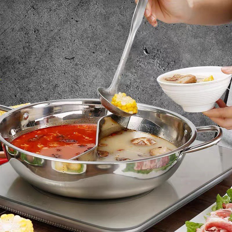 [Thánh lẩu Sanfulu] Nồi lẩu inox 2 ngăn 2 vị Hotpot cỡ lớn 30 cm