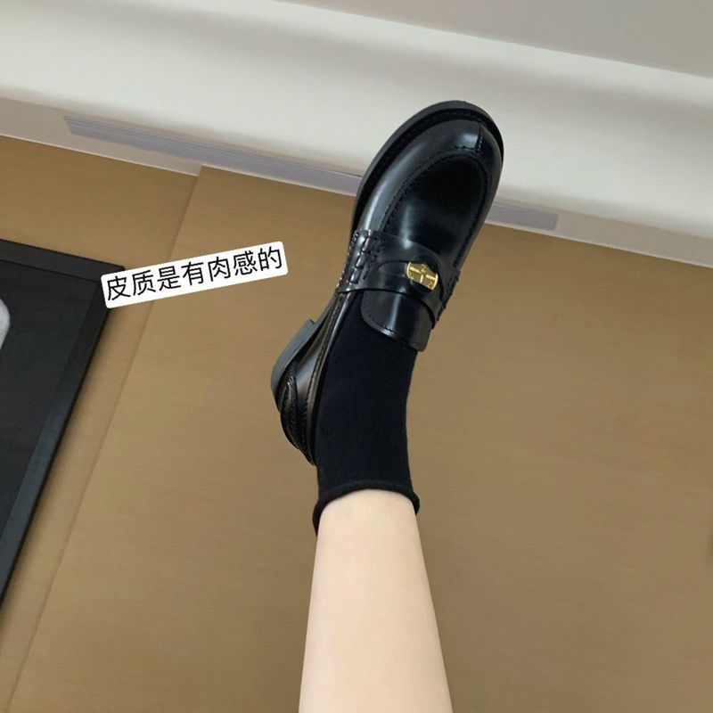 Giày Da Mềm Đế Dày Phối Khóa Vàng Phong Cách Anh Quốc Cho Nữ