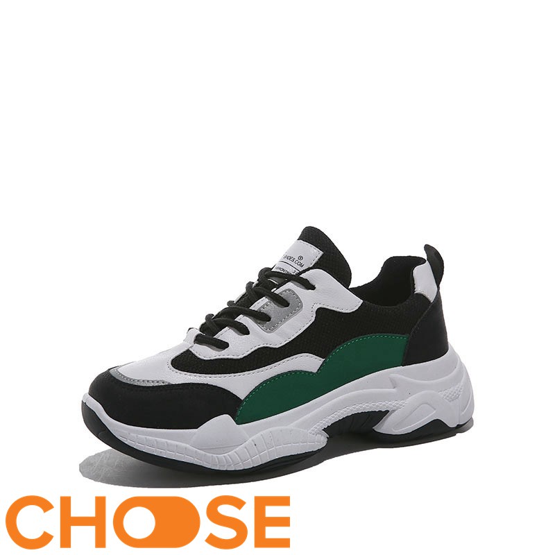 Giày Sneaker Nữ Choose Thể Thao Đế Độn 5cm Họa Tiết Phản Quang Phối Màu Đen Xanh Rêu Đẹp Mắt G29K9