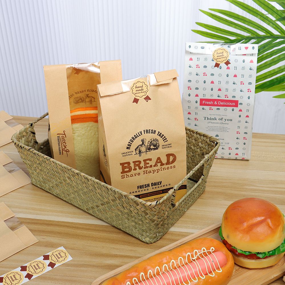 Set 5/10 Túi Giấy Kraft Đựng Bánh Mì Chống Dầu Phong Cách Cổ Điển