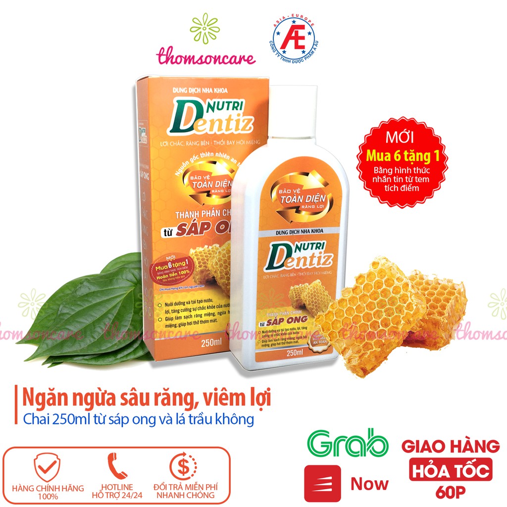 Súc miệng Nutri Dentiz - giảm sâu răng, hôi miệng, nhiệt miệng - Từ Sáp ong trầu không - chai 250ml Nutridentiz