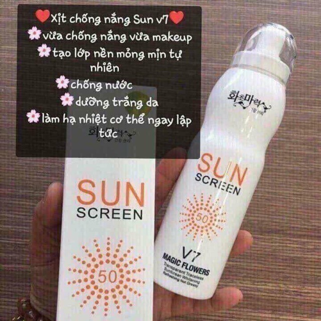 CHỐNG NẮNG SUN SCREEN V7 DẠNG XỊT TIỆN DỤNG SPF 50++ BẬT TONE TRẮNG DA, DỄ DÀNG XỊT LÊN NHỮNG NƠI KHÓ BÔI THÔNG THƯỜNG