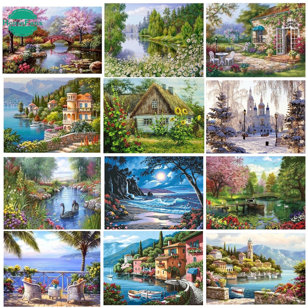 Tranh Đính Đá 5D Tự Làm Hình Phong Cảnh Kích Thước Lớn 80x60cm Trang Trí Nhà Cửa