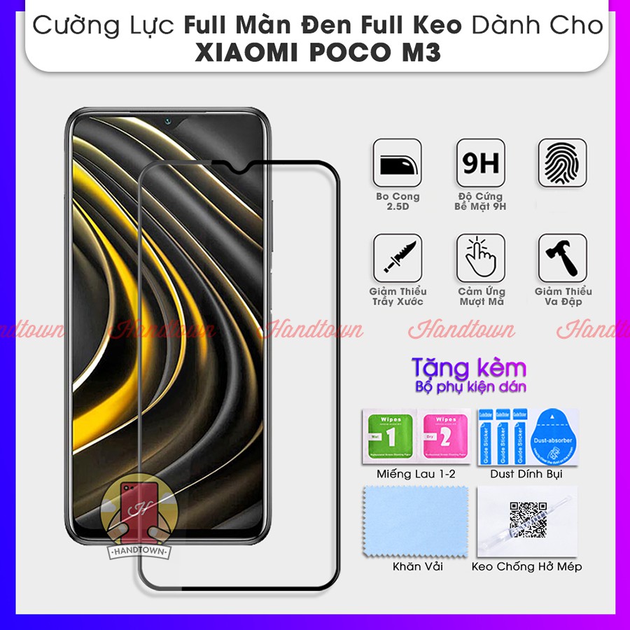 Kính Cường Lực Full Màn Đen Full Keo Xiaomi Poco M3 poco M 3 Không Chấm Li Ti Chống Trầy Xước Chống Va Đập Bảo Vệ Màn