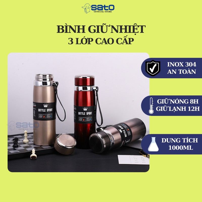 [CHỌN MÀU] Bình đựng nước giữ nhiệt INOX 304 to 1000ml cao cấp giữ nóng lạnh lâu Bottle Sport | BigBuy360 - bigbuy360.vn