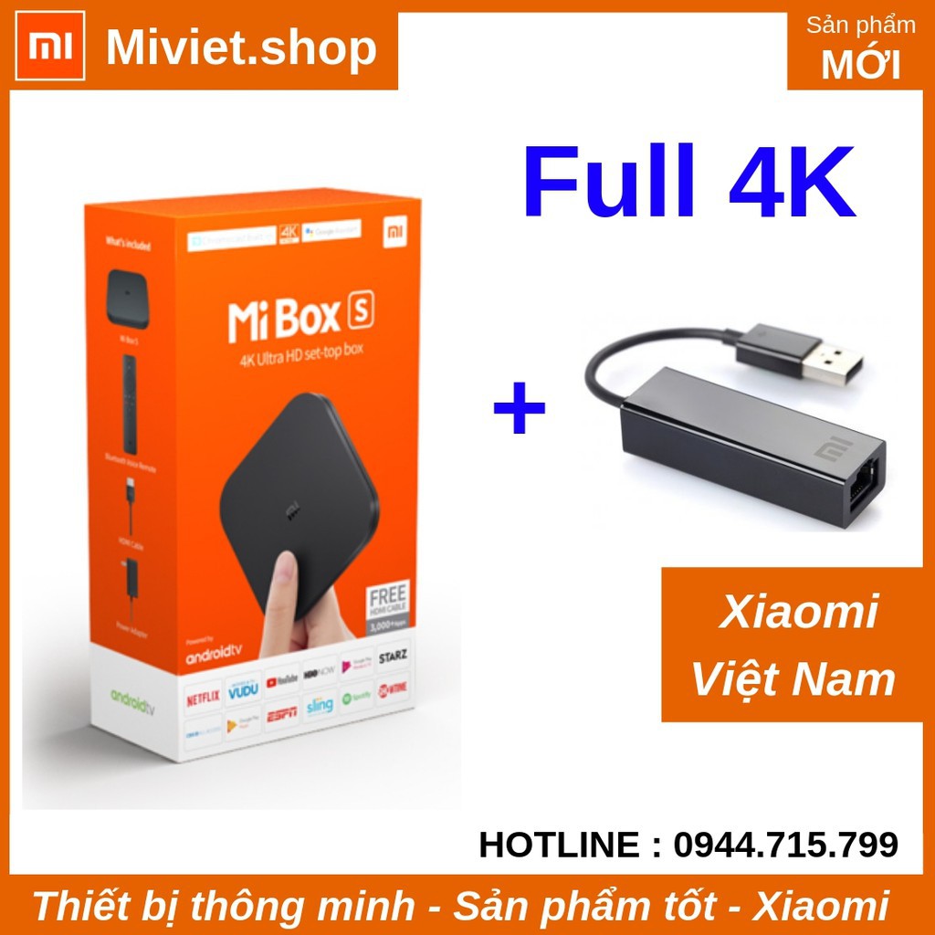 { Combo Box + Chuyển Lan } Tivi Box Xiaomi Mibox S 4K 2018 Bản Quốc Tế Tiếng Việt Tìm Kiếm Giọng Nói