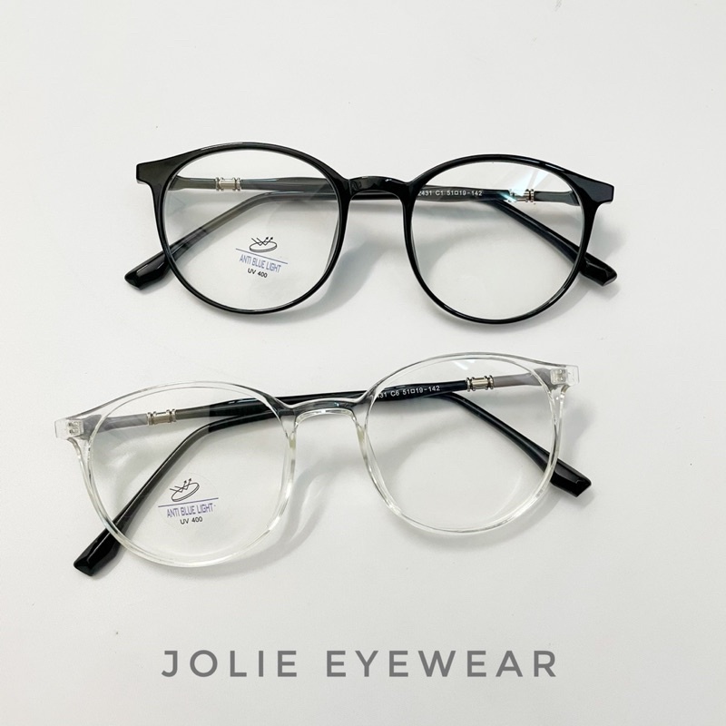 Kính mắt cận nam nữ, gọng giả cận tròn nhựa dẻo Tr90 mẫu mới 22431 chống ánh sáng xanh, UV400 Jolie eyewear