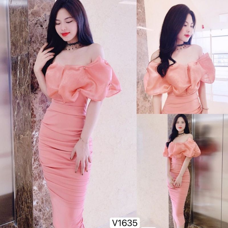 [Váy Đi Tiệc Cao Cấp] Váy Vai Trễ Đầm Dáng Ôm Chất Voan Lụa Bóng Sang Trọng | BigBuy360 - bigbuy360.vn