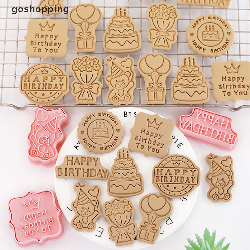 Set 8 Khuôn Nhựa Làm Bánh Quy Chủ Đề Sinh Nhật 3D