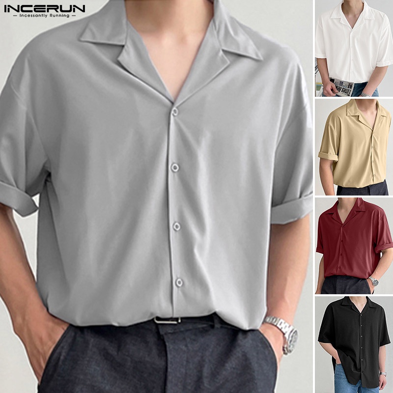 Áo sơ mi INCERUN ngắn tay 5 màu sắc thời trang mùa hè cho nam