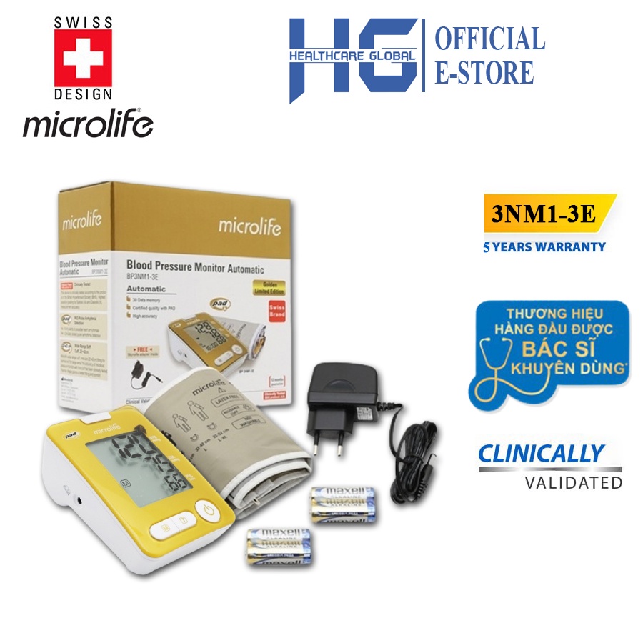 Máy đo huyết áp bắp tay Microlife BP Gold Edition 3NM1-3E | công nghệ PAD - kiểm tra huyết áp và tầm soát rung nhĩ