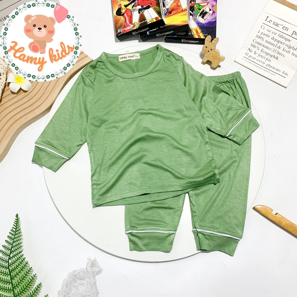 Bộ Áo Lửng Quần Lửng Minky Mom Chính Hãng Thun Lạnh Màu Trơn Đồ Ngủ Bé Trai Bé Gái Từ 0-5 Tuổi Dưới 20kg - Hamykids