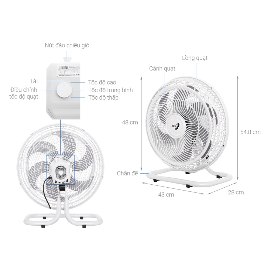 Quạt sàn Asia Turbo STB1601 công suất 80W gió tải cực mạnh - Hàng chính hãng - Bảo hành 1 năm