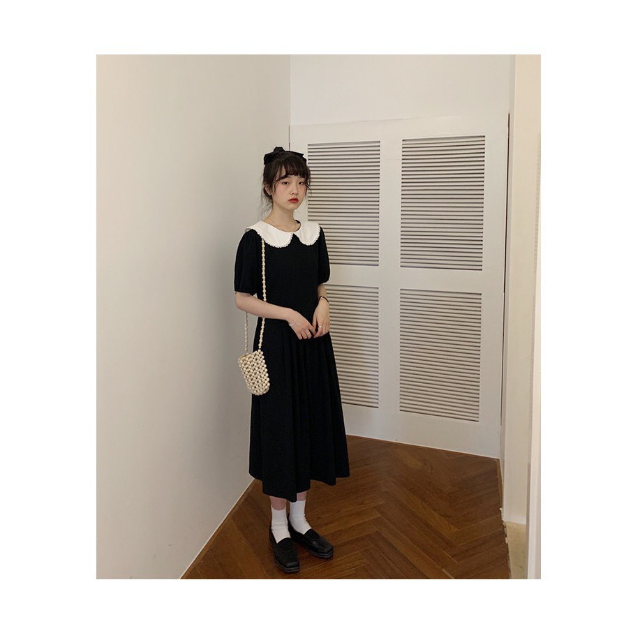 Váy dài đen cổ bèo, đầm nữ tiểu thư Hàn Quốc xixeoshop - V3  ྇