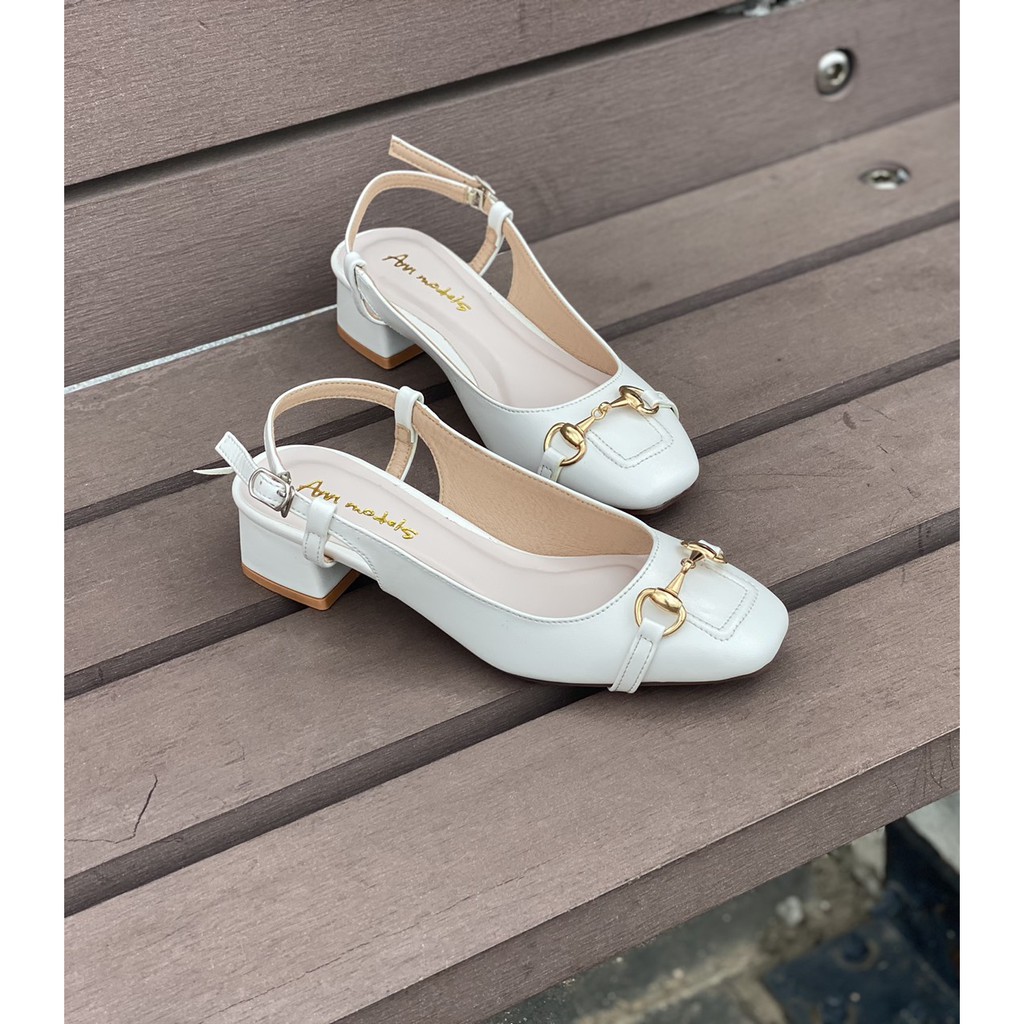 Giày cao gót Slingback mũi vuông phối quai sắt