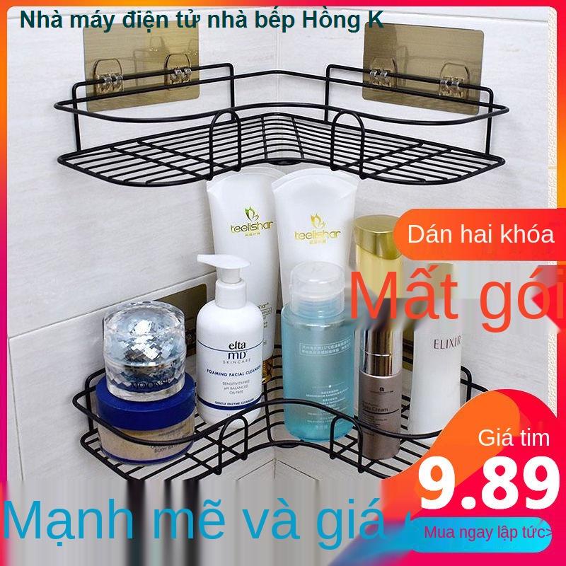 đục lỗ miễn phí Kệ phòng tắm liền mạch bằng sắt rèn giá ba chân nhà vệ sinh giỏ treo nhà bếp Kệ lưu trữ treo tường