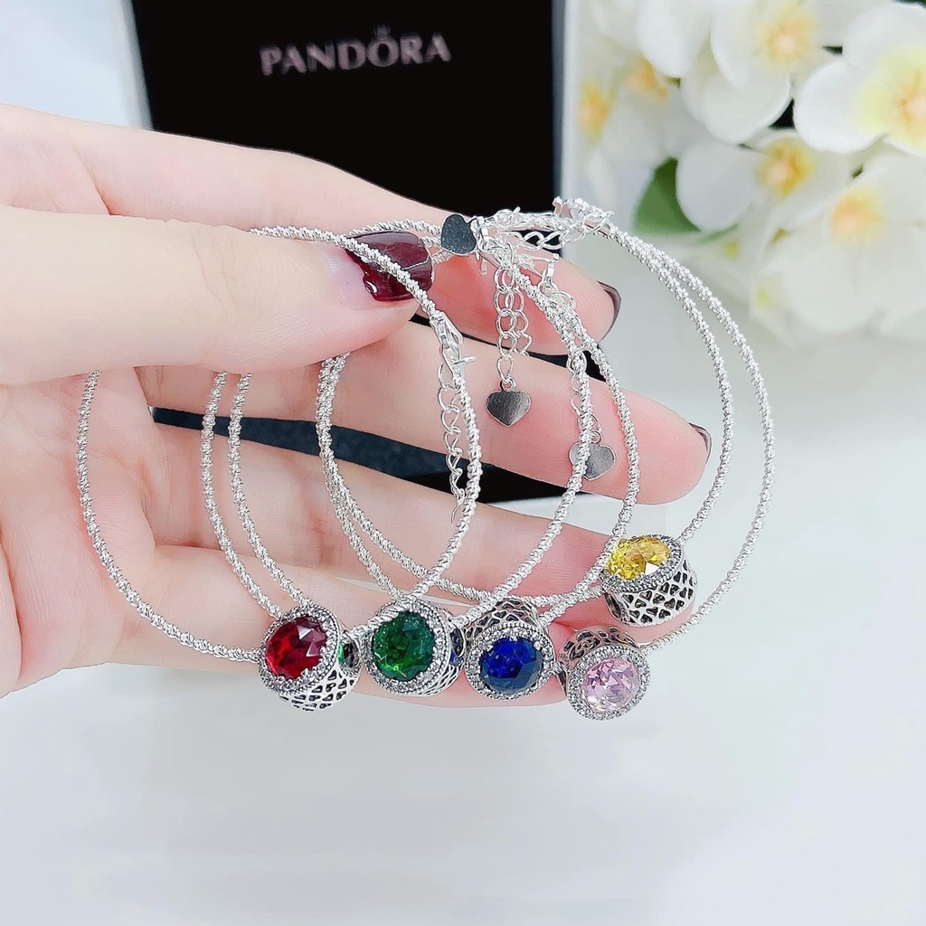 Vòng tay bạc nữ PANSY treo charm kiểu Pandora nhiều màu sang chảnh - Lắc tay bạc ta thật cao cấp
