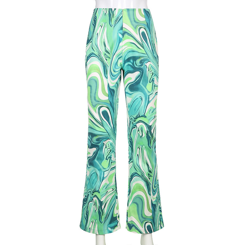 DUNEA Fashion Water Ripple Contrast Color High-waist Woven Trousers