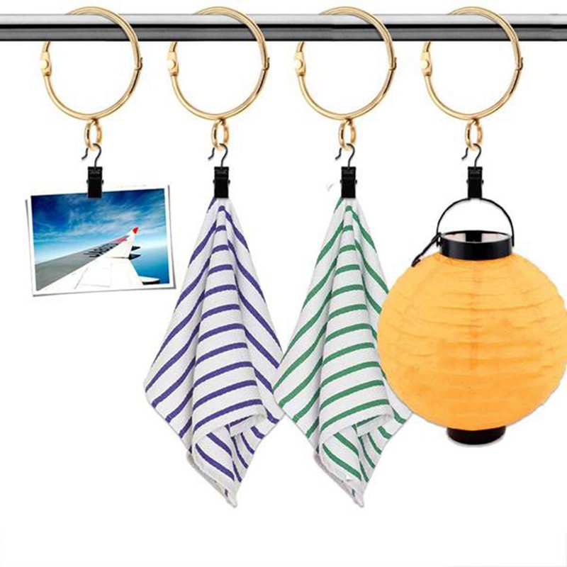 Bộ 30 móc treo rèm hình tròn màu vàng bằng kim loại chống gỉ có vòng nhỏ bên dưới để treo móc tiện dụng/ cỡ 1.5inch
