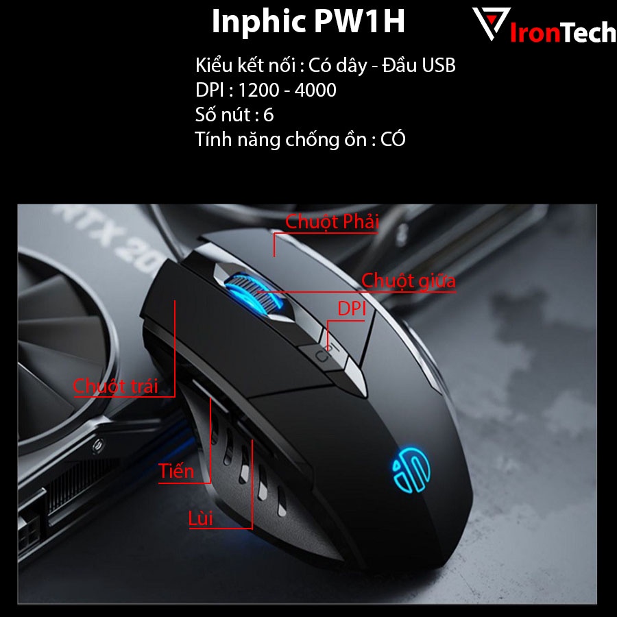 Chuột gaming máy tính có dây không dây Inphic PB1P PB1 PW1 P1W PM6 chuột quang chống ồn silent cho game thủ pc laptop