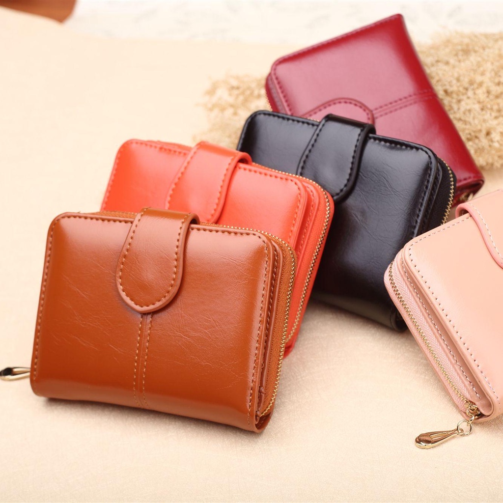 Ví Da PU Dáng Ngắn Có Ngăn Đựng Thẻ Thời Trang Cho Nữ Giá Đỡ