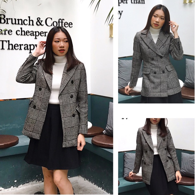 Áo blazer dạ kẻ