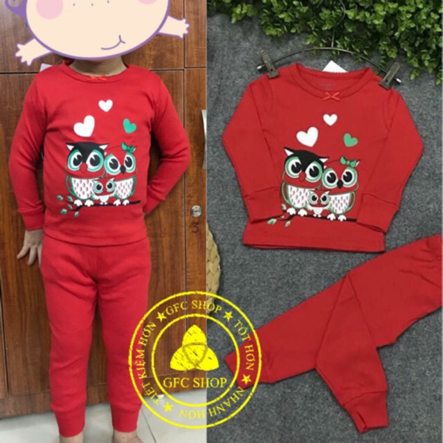 Bộ bozip/borip dài tay thu đông bé gái đỏ 8-21 kg