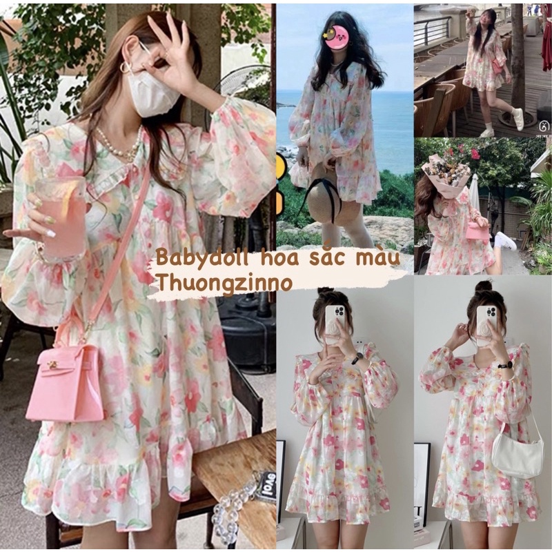 [Ảnh thật/Video]Đầm hoa Sắc Màu dáng babydoll xinh xắn Váy hoa đi biển cực xinh