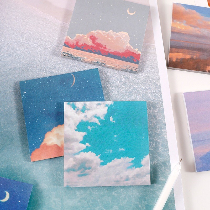 Combo 3 tập 90 tờ giấy note ghi chú tranh vẽ phong cảnh mây trời