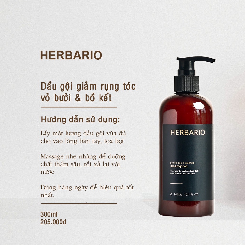 Dầu gội bưởi và bồ kết Herbario giảm rụng tóc phục hồi tóc hư tổn 300ml