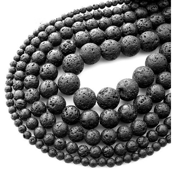 Chuỗi Hạt Đá Nham Thạch Đen Tự Nhiên 4 6 8 10 12 MM Dùng Làm Trang Sức Diy