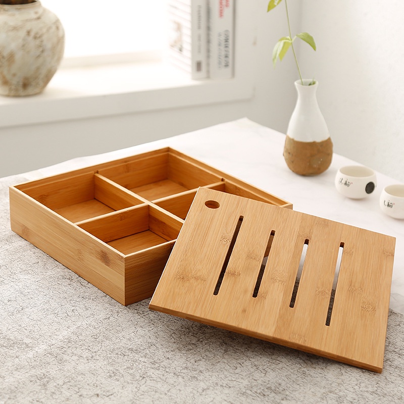 Hộp gỗ đựng bánh kẹo 4 ngăn - 28x28x7cm