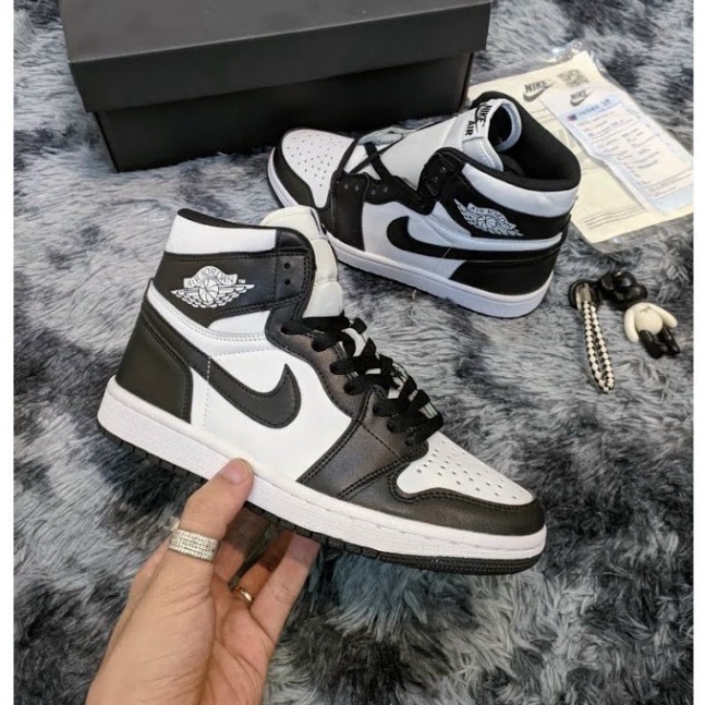 Giày Thể Thao Jd cao cổ đen trắng, Giày sneaker jodan high panda đủ size nam nữ Full Box Bill