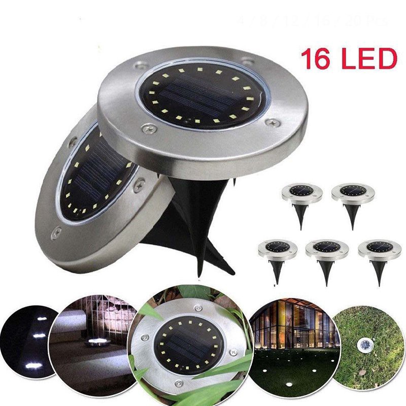 Đèn âm đất 16 bóng LED năng lượng mặt trời hình tròn chống nước