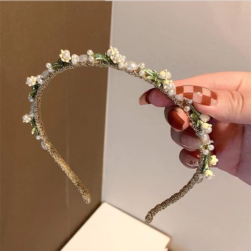 Băng Đô Cài Tóc Đính Hoa Và Ngọc Trai Dễ Thương Cho Nữ