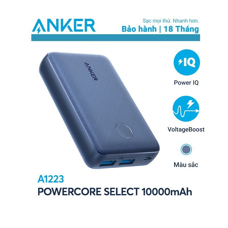 Pin dự phòng 10000 mAh Sạc nhanh 12W ANKER A1223 PowerCore cổng Type C USB cho iPhone iPad IP 11 12 Pro max X xs 8 plus