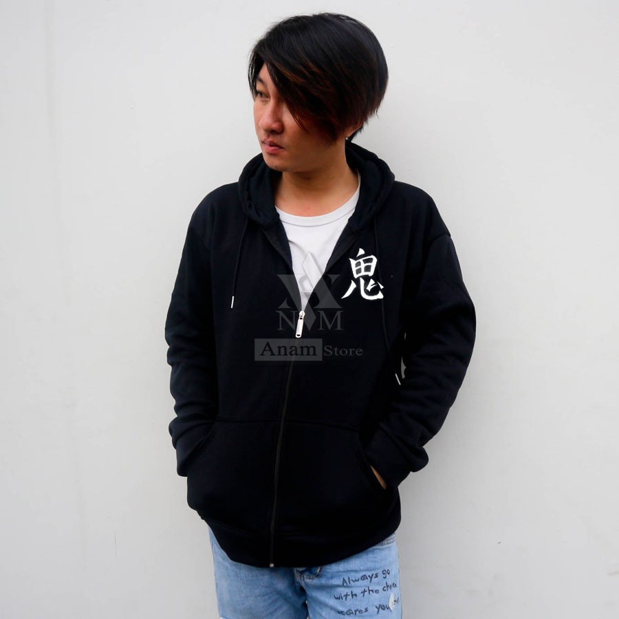 Áo khoác hoodie dây kéo nam nữ,Phản quang quỷ oni, nỉ ngoại, 2 màu trắng đen, Anam Store