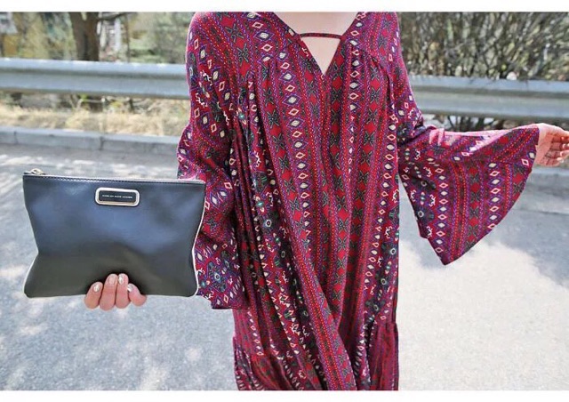 Váy Thổ Cẩm Tay Lửng Họa Tiết Dáng Dài Xẻ Tà Cổ V Kèm Đai V00140 | BigBuy360 - bigbuy360.vn