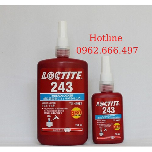 Keo khóa ren Loctite 243, khóa bulong, đai ốc tác dụng tốt cho tất cả các loại ren kim loại, chai 50ml